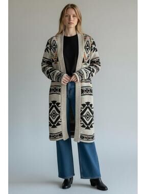 Northern Angel/Anthropologie Aztec Tribal Print Duster Sweater, Size L